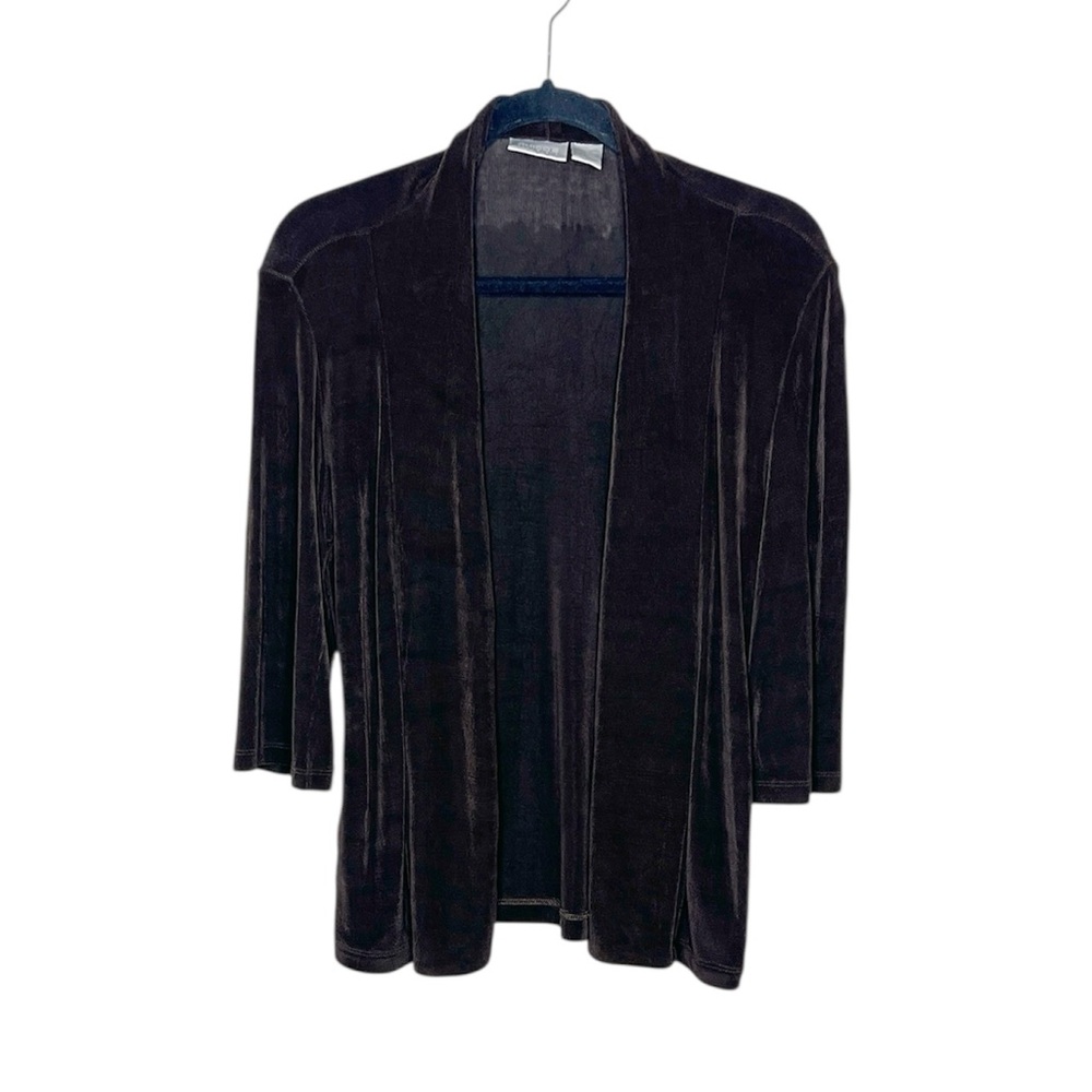 CHICO'S Travelers Dark Chocolate Brown Open front 3/4 Sleeve Cardigan size 0/XS
